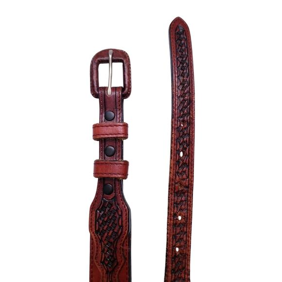 Mens Leather Crafted Concho Belt 44 Vintage Western Rustic Cabin-core Cowboy - Picture 7 of 8